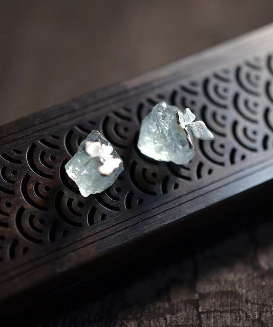 Diy Light Blue Sterling Silver Gem Stone Butterfly Stud Earrings