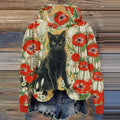 Vintage Cute Black Cat Floral Art Print Hoodie elevenforest