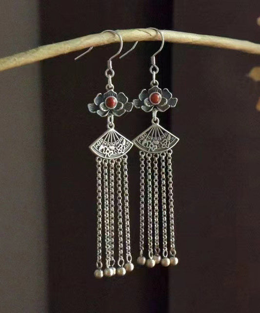 Silk Sterling Silver Agate Tassel Drop Earrings