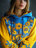 Comstylish Ukraine Ethnic Floral Embroidered Contrast Color Hoodie