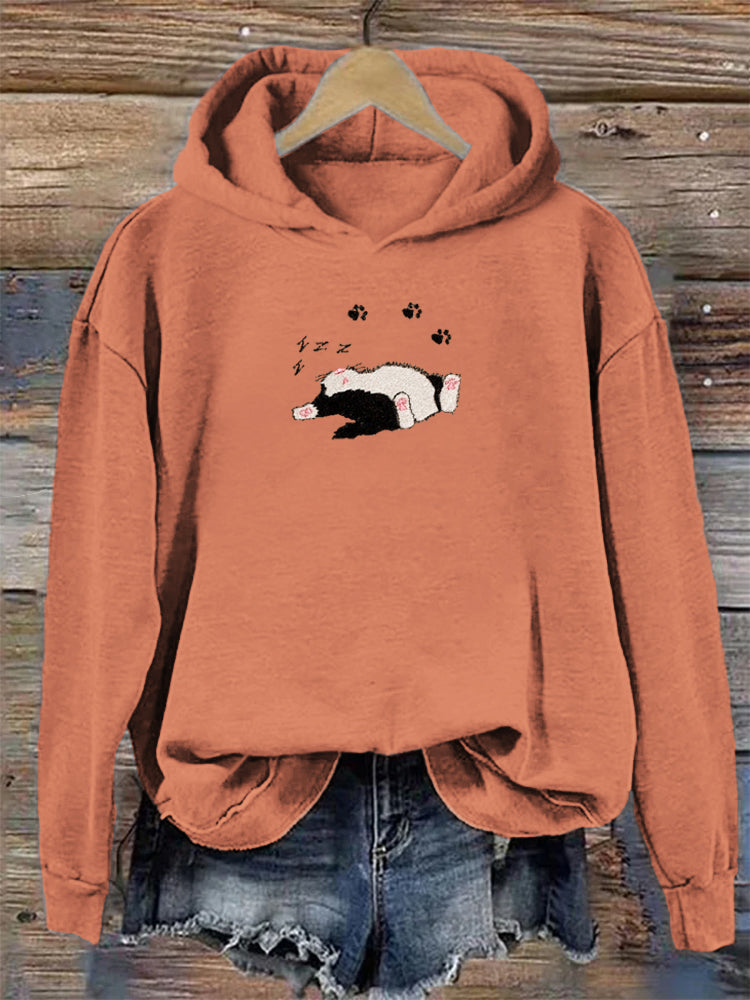 Sleeping Cat Embroidery Women's Hoodie elevenforest
