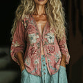 Bohemian Linen Floral Print  Long Sleeve Shirt artswardrobe