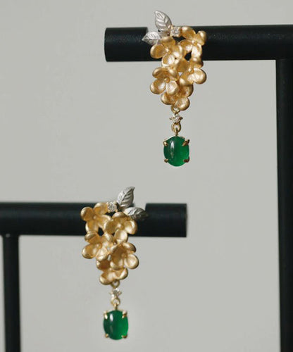 Green Stcopper Zircon Jade Tasselud Earrings
