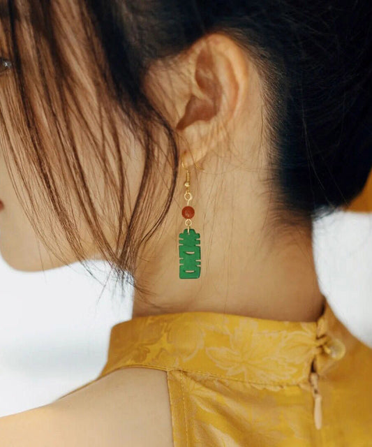 Diy Dry Green Jade Agate Graphic Drop Earrings