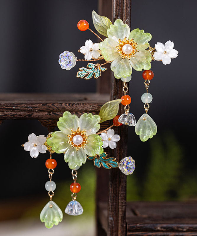 Emerald Green Alloy Pearl Colored Glaze Tassel Hairpin