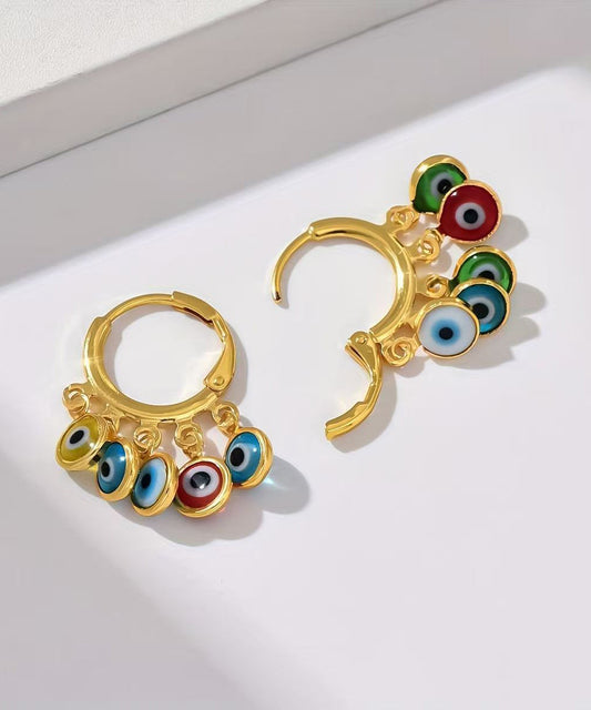 Multicolor Sterling Silver Overgild Devil's Eye Tassel Hoop Earrings