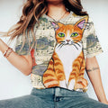 Retro Musical Notes And Fish Cat Poster Print Women'S T-Shirt elevenforest