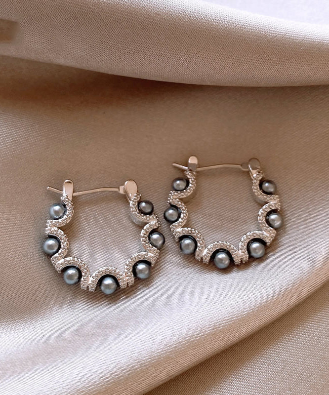 Original Design Silk Copper Alloy Pearl Hoop Earrings