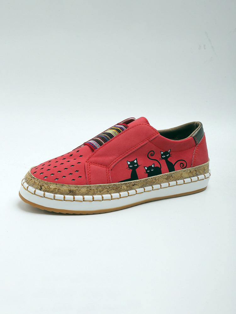Comstylish Retro Black Cat Print Casual Shoes