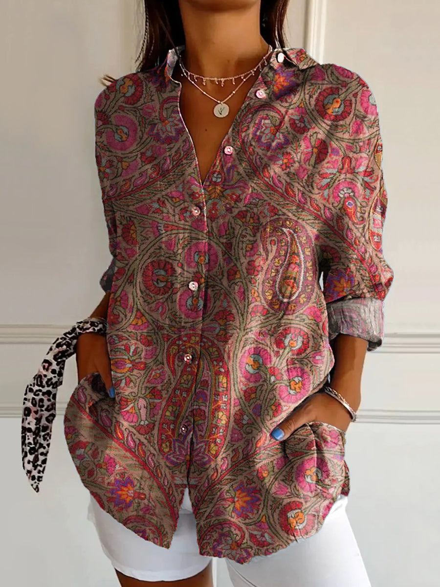 Women's Art Floral Hippie Print Long Sleeve Shirt