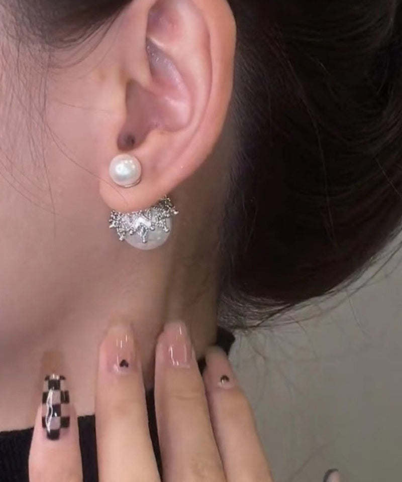 Grey Copper Alloy Zircon Pearlstud Earrings