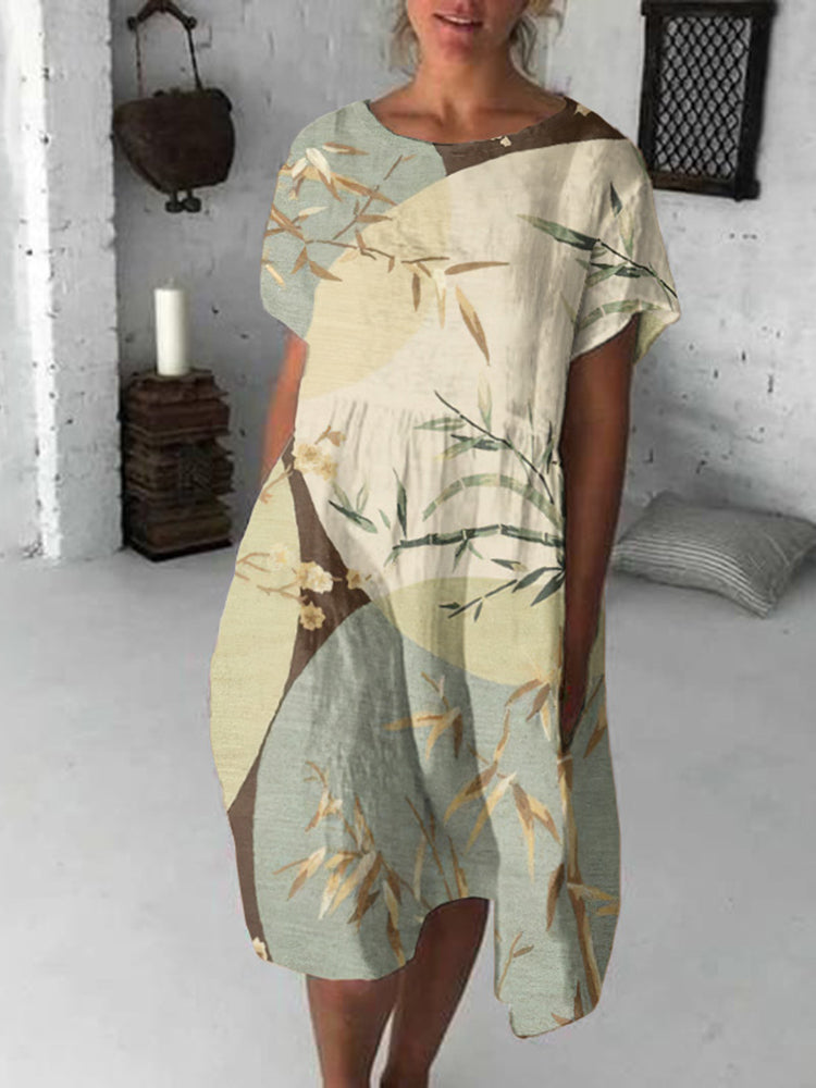Japanese Plants Flowers Art Flowy Midi Dress
