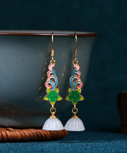White Copper Overgild Lotus Seedpod Drop Earrings