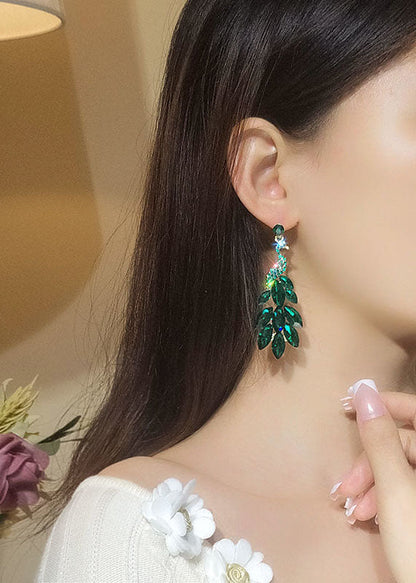 Green Crystal Peacock Flaunting Its Tail Drop Earrings