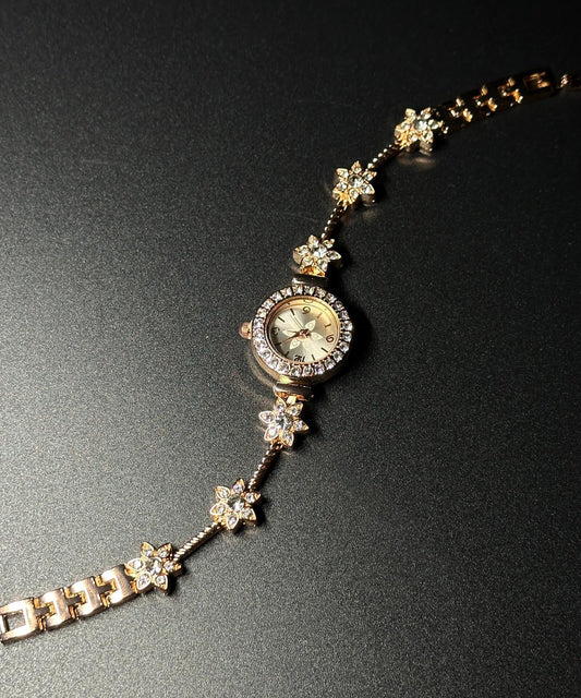 Stylish Gold Alloy Zircon Organic Glass Watches