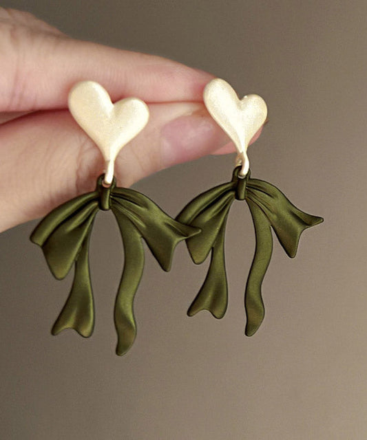 Green Metal Love Bow Drop Earrings