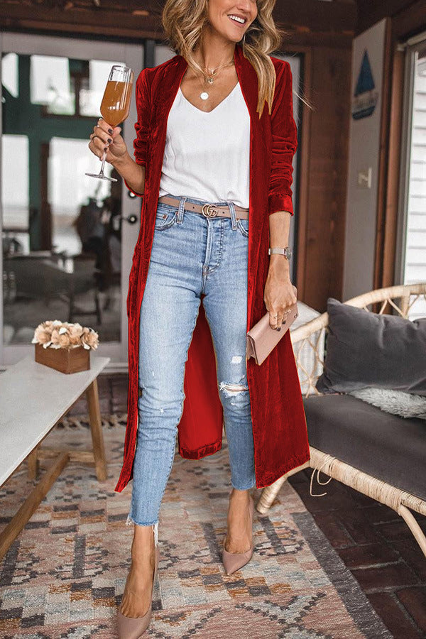 LM | stylish long velvet coat