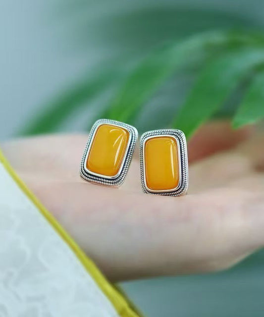 Yellow Alloy Square Beeswax Stud Earrings