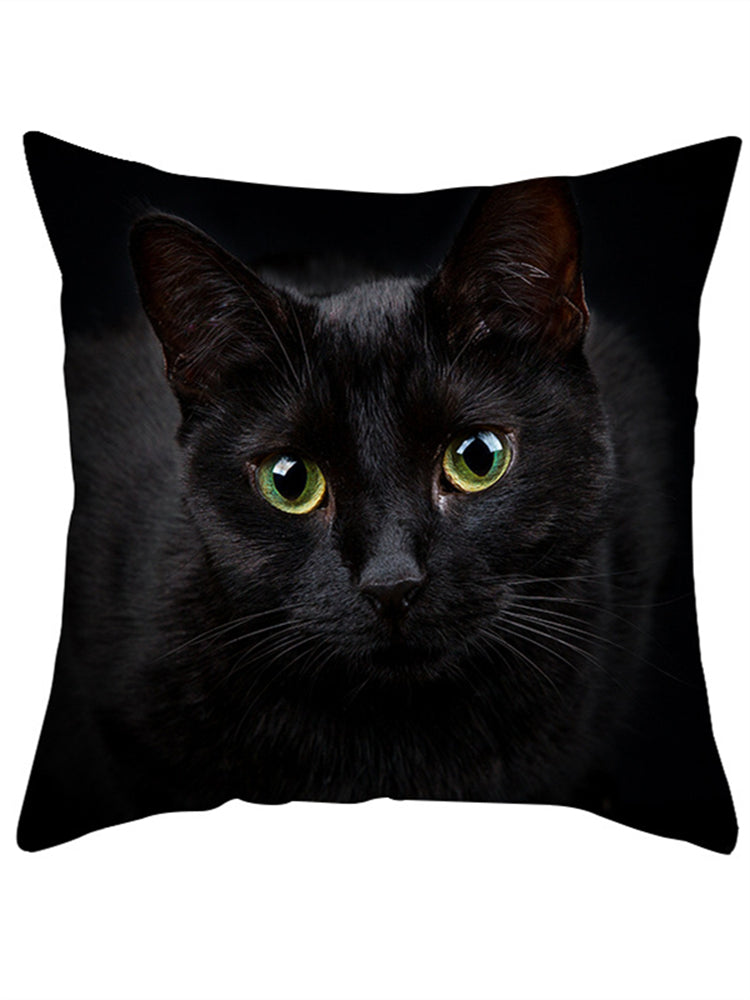 Black Cat Print Soft Suede Pillowcase elevenforest