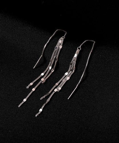 Silk Sterling Silver Sequins Tassel Drop Earrings