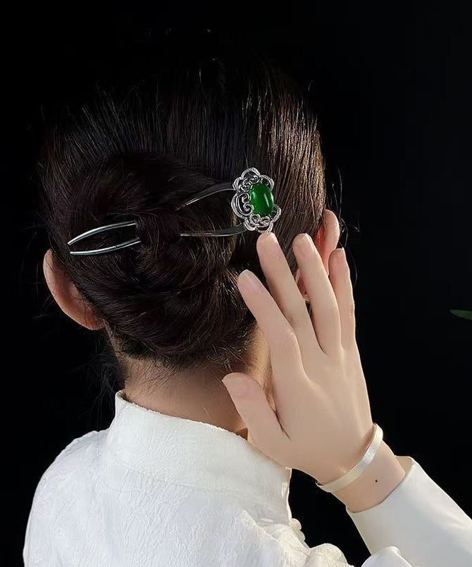 New Green Stainless Steel Jade Ruyi Hairpin