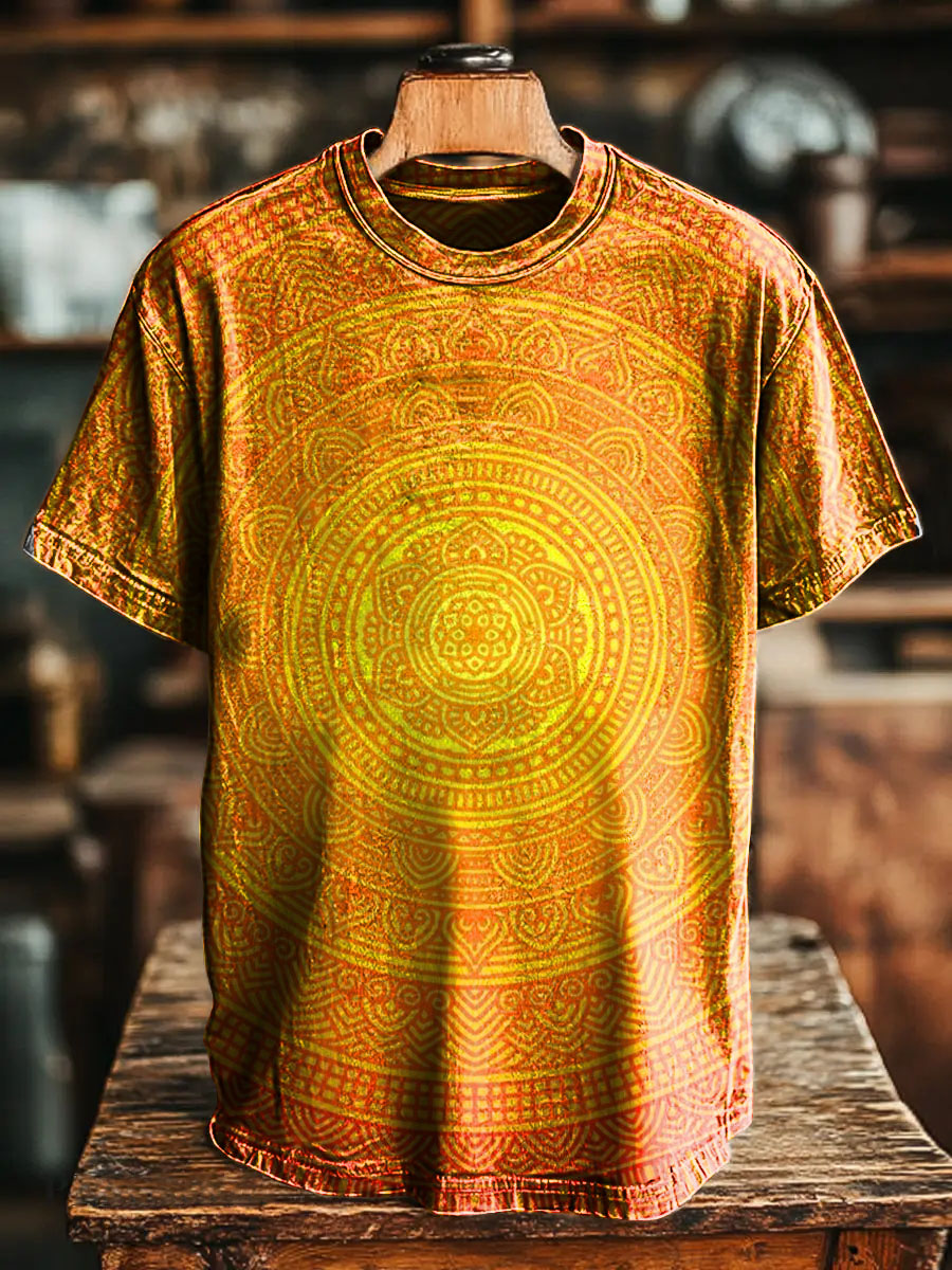 National Floral Totem pattern Vintage Art Print Casual T-shirt For Men