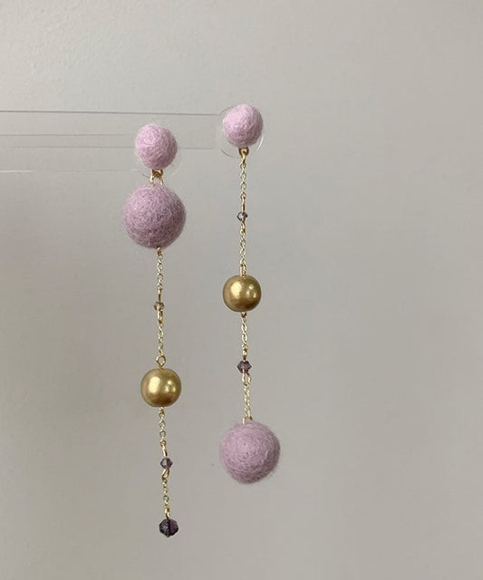 Purple Sterling Silver Overgild Crystal Hairy Ball Drop Earrings