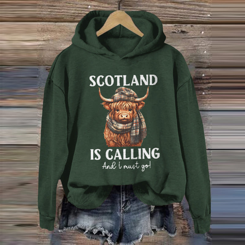 Comstylish Vintage Scotland Travel Highlands Print Casual Hoodie