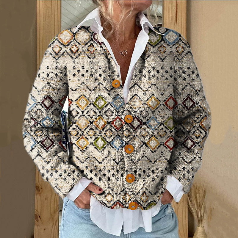 Icelandic Ethnic Geometric Print Knitted Cardigan elevenforest