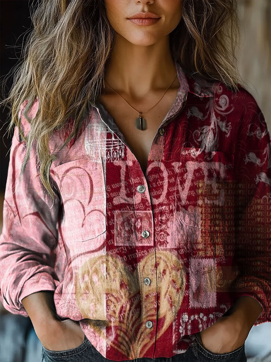 Women's Love Heart Color Matching Pattern Art Print Casual Long Sleeve