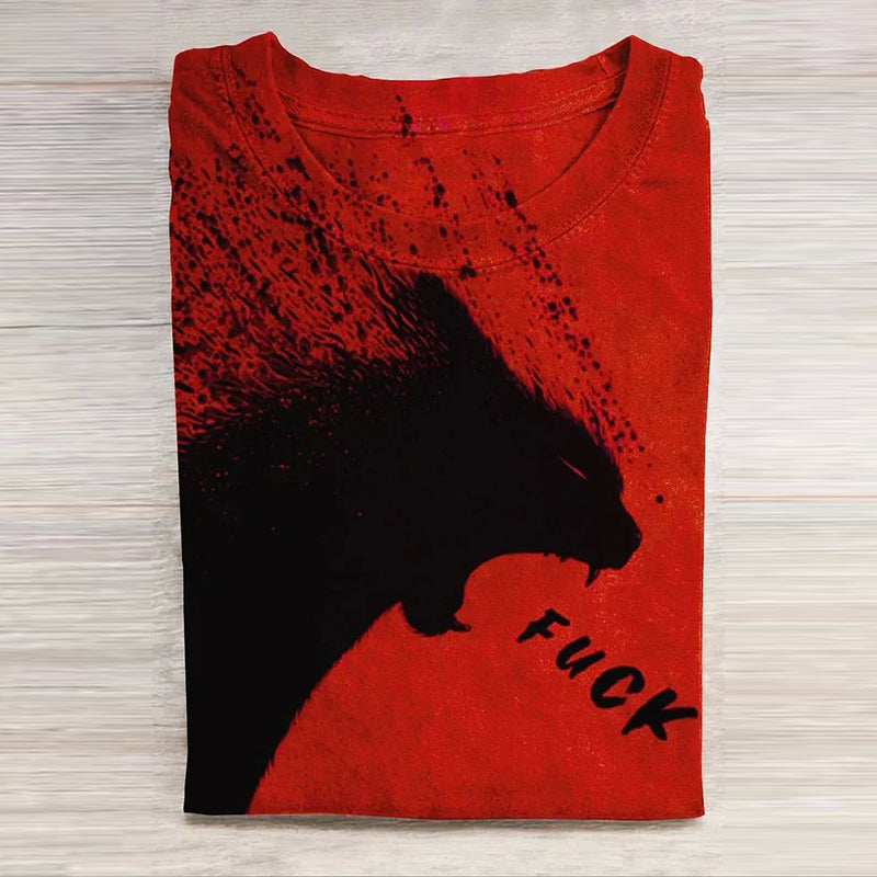 A Cat Yelling Fuck Print Casual T-Shirt elevenforest