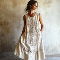 Vintage Floral Lace Art Linen Comfy Tank Dress artswardrobe