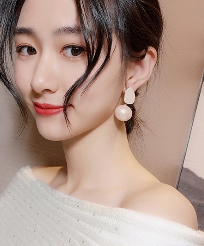 Diy Light Pink Sterling Silver Alloy Pearl Drop Earrings