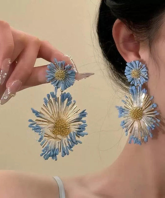 Blue Copper Alloy Sunflower Drop Earrings