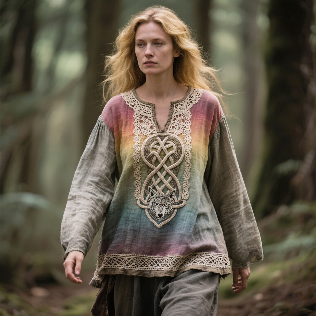 Women's Vintage Viking Wolf Woven Comfort Shirt artswardrobe