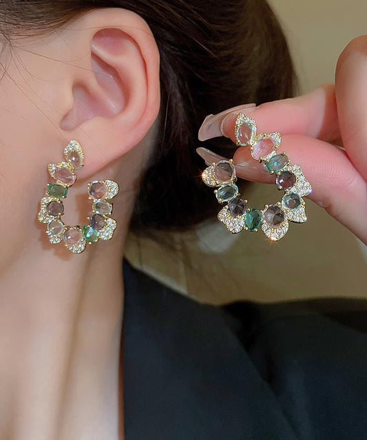 Classy Rainbow Copper Crystal Zircon U-shaped Hoop Earrings
