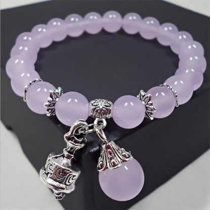 Buddha Stones Crystal Chalcedony Stone Energy Beaded Bell Charm Bracelet