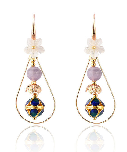 Colorblock Shellfish Flower 14k Gold Drop Earrings