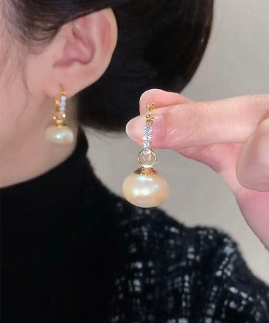 White Copper Overgild Pearl Hoop Earrings