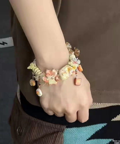 Handmade Yellow Alloy Weave Small Snimal Charm Bracelet