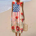 Vintage Independence Day Floral Art Linen Casual Tank Dress artswardrobe