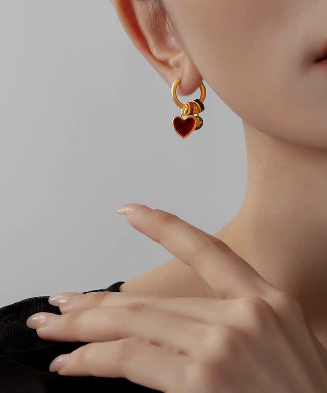 Rainbow Sterling Silver Overgild Love Tassel Hoop Earrings
