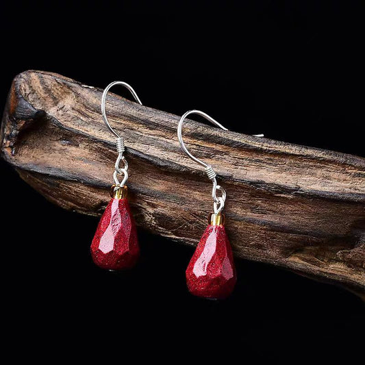 Mulberry Sterling Silver Cinnabar Water Drop Drop Earrings