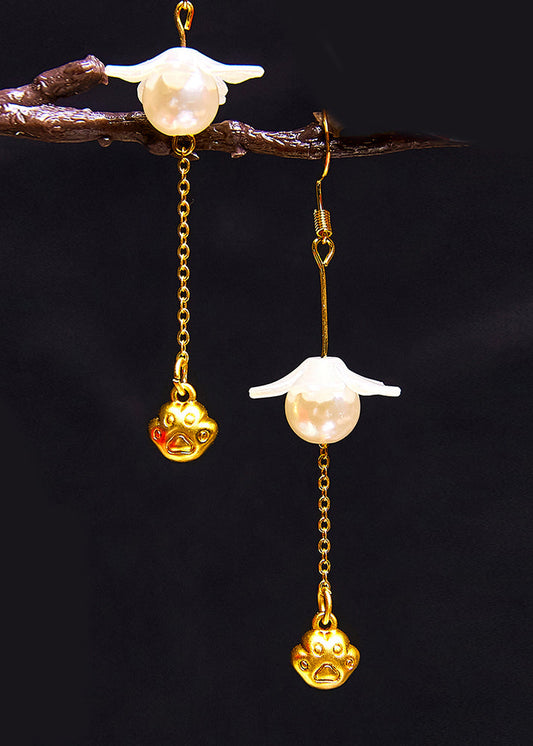 Cat's Paw 14k Gold Pearl Drop Earrings