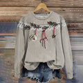 Comstylish Women's Christmas Candy Cup Embroidery Crew Neck Sweatshirt