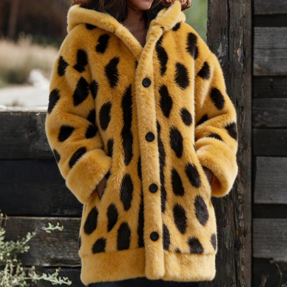 Comstylish Serval Cat Fur Skin Pattern Cozy Plush Hooded Cardigan