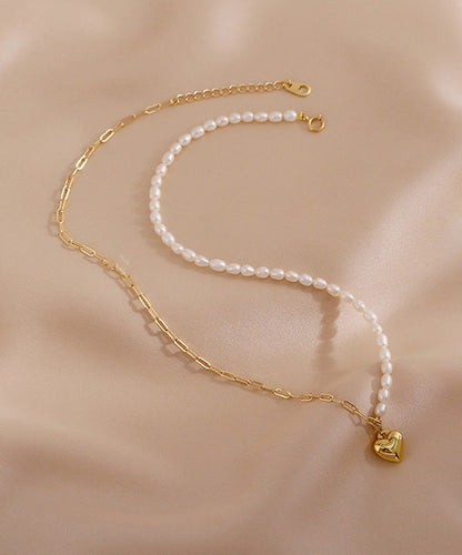 Colorblock 14k Gold Asymmetrical Patchwork Pearl Love Pendant Necklace