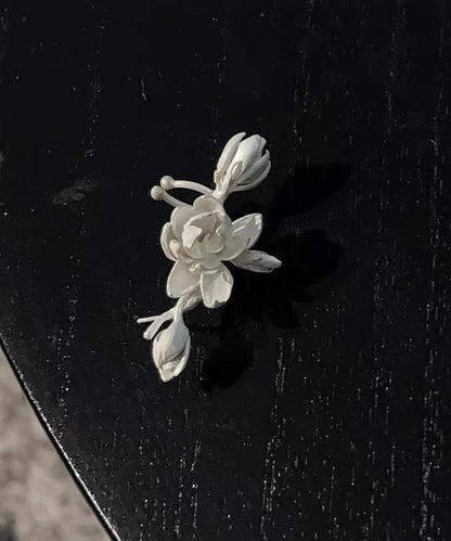 White Sterling Silver Burn White Jasmine Flower Stud Earrings