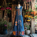 Women's Vintage Tree Of Life Floral Patch Comfort Long Dress artswardrobe