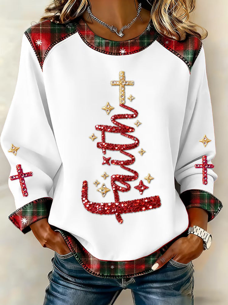Comstylish Women's Christmas Casual Patchwork Comfortable Sweatshirt2